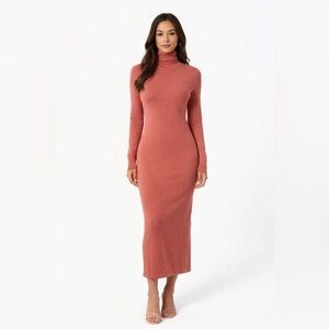 NWT Express Size Small Terracotta Turtleneck Midi Sweater Dress Long Sleeve Slit